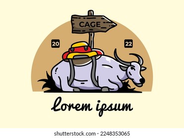 Sitting buffalo animal vector clip art illustration badge design
