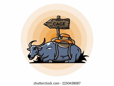 Sitting buffalo animal vector clip art illustration badge design