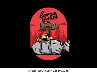 Sitting buffalo animal vector clip art illustration badge design
