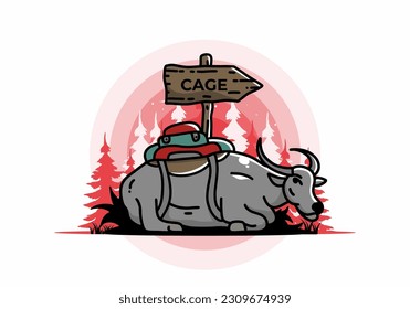 Sitting buffalo animal vector clip art illustration badge design