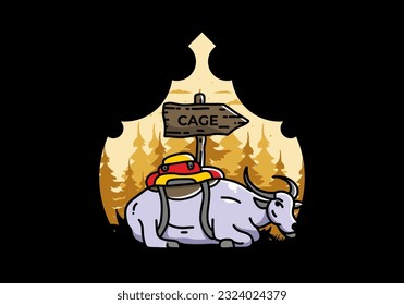 Sitting buffalo animal vector clip art illustration badge design