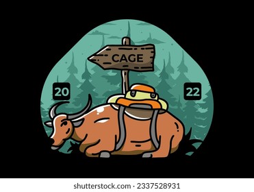 Sitting buffalo animal vector clip art illustration badge design