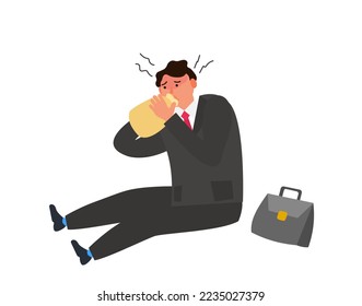 empresario sentado en un ataque de pánico estrés respiración de papel de presión bolsa ilustración vectorial