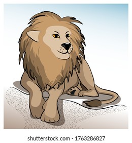 Sitting calm lion. Vector illustration