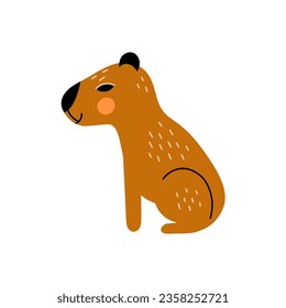 Sitting capybara illustration. Cute Scandinavian style South America wildlife animal. Childish art. Vector illustration