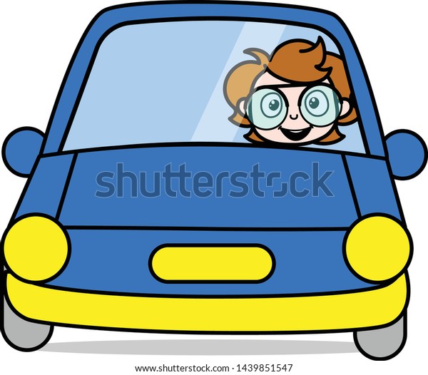 Sitting in a Car - Teenager Cartoon\
Intelligent Girl Vector\
Illustration