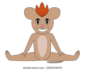 Sitting cartoon mouse with a vibrant orange mohawk hairstyle