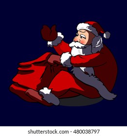 Sitting cartoon Santa claus. Vector illustration