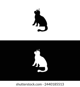 Sitting cat animal vector logo template design 