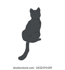 Sitting cat back view. Hand drawn cat silhouette. Vector illustration