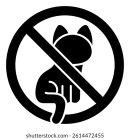 Sitting cat ban solid icon, prohibited elements concept. Vector graphics. Pet animal, housekeeping forbidden sign on white background, glyph style mobile or design