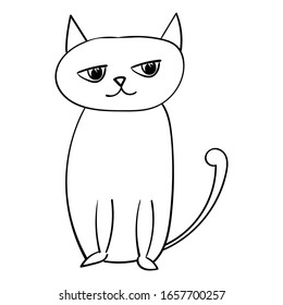 Sitting cat, Coloring page or book adult and kids. Vector doodle illustration 