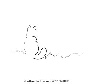 sitting cat drawn by one line