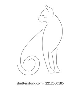 Sitting cat drawn in a minimalist style. Design is suitable for decor, keychain, mascot, badge, logo, souvenir, tattoo, print on clothes. Isolated vector illustration