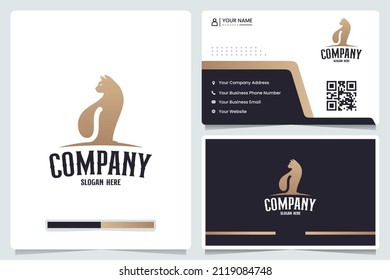 gato sentado, oro, diseño de logotipo y tarjeta de visita