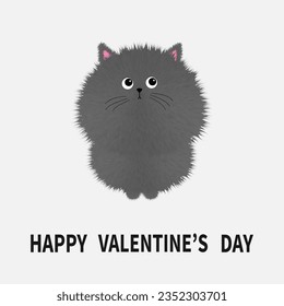 Sitzen von Katzen Symbol. Alles Gute zum Valentinstag! Graues, flauschiges Kätzchen. Gesichtskopf Körper. Fett um Kätzchen. Cute Cartoon Charakter. Kawaii-Haustier. Grußkarte. Flaches Design. Weißer Hintergrund. Vektorgrafik