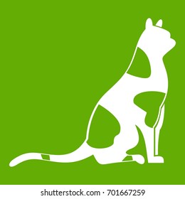 Sitting cat icon white isolated on green background. Vector illustration