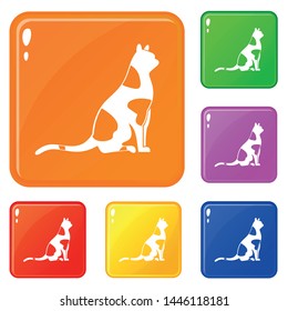 Sitting cat icons set collection vector 6 color isolated on white background