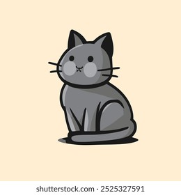 Gato sentado isolado em fundo claro. Ilustração de estilo plano de desenhos animados para decoração. Ilustração vetorial.