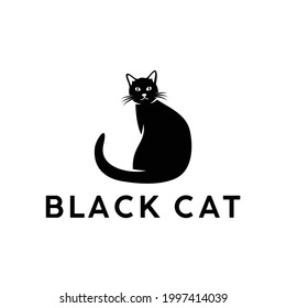 sitting cat kitty kitten back view adorable pet silhouette logo design vector