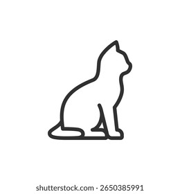 Sitting cat linear icon. Side view of a domestic feline in calm position. Editable stroke.