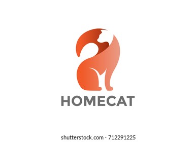 Sitting Cat Logo abstract design vector template Negative space style.
Home pets Logotype concept icon. 