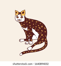 Sitting cat. Meow power. Cute pet. Hand drawn engraved kitty sketch for logo or label or banner or t-shirt. Monochrome Vector illustration in outline vintage doodle style.