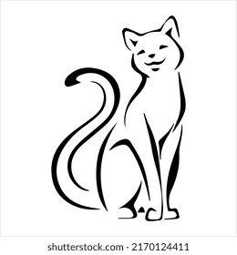Sitting cat with 'S' form tail