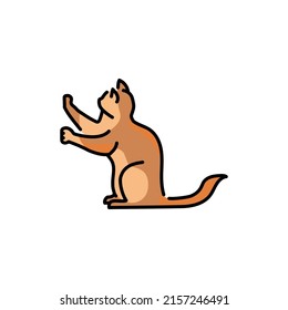 Sitting cat sharpens its claws color line icon. Pictogram for web page, mobile app, promo.