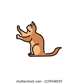 Sitting cat sharpens its claws color line icon. Pictogram for web page
