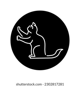 Sitting cat sharpens its claws color line icon. Pictogram for web page, mobile app, promo.