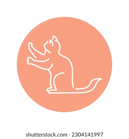 Sitting cat sharpens its claws color line icon. Pictogram for web page, mobile app, promo.