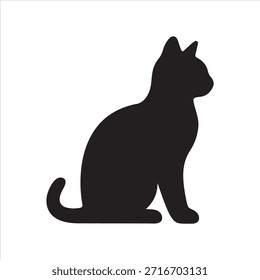 Sitting cat silhouette from back view, minimal black vector design
