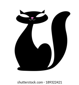 Sitting cat silhouette. Cute cartoon cat illustration.
