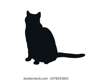 Sitting cat silhouette isolated on white background. Feline shadow. Vector illustration