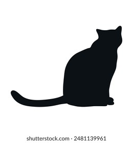 Sitting cat silhouette isolated on white background. Feline shadow. Vector illustration