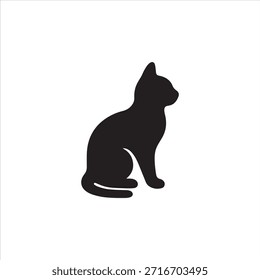 Vista de perfil de silueta de gato sentado, diseño de Vector animal negro plano