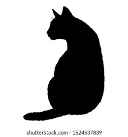 Sitting Cat SIlhouette. Vector Black Feline Logo.