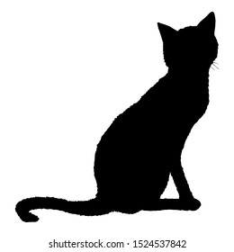 Sitting Cat SIlhouette. Vector Black Feline Logo.