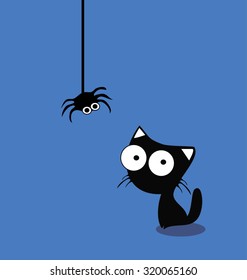 sitting cat and spider hanging