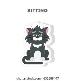Sitting cat sticker. Isolated cute sticker on white background.