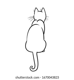 Sentado gato. Ilustración dibujada a mano en el fondo blanco