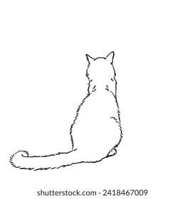 Sitting cat view from behind freehand sketch, Hand drawn vector illustration of domestic animal