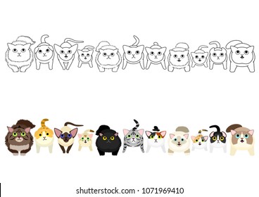 sitting cats looking up border set