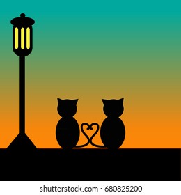 Sitting cats in love.Vector illustration.