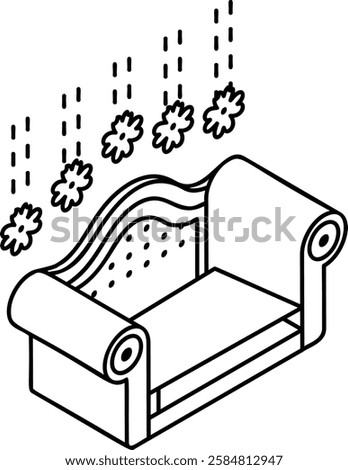 Sitting Chair isometric outline vector icon, Muslim marriage Symbol, wedding customs Sign, Indian subcontinent matrimony stock illustration, Decorated Sofa Couch for Newly Wedded Couple concept