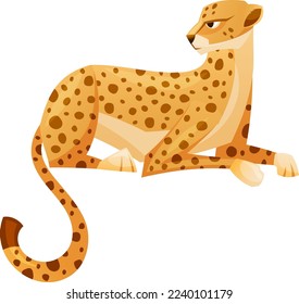 Sitzen von Cheetah als afrikanische Große Katze mit langen Schwänzen und schwarzen Spots auf Coat-Vektorgrafik