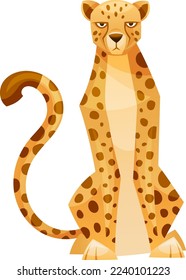 Sitting Cheetah as African Large Cat with Long Tail and Black Spots on Coat Vector Illustration