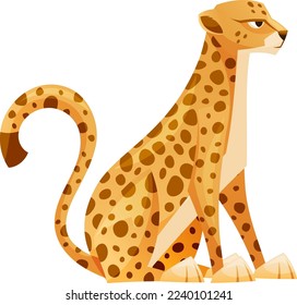 Sitting Cheetah as African Large Cat with Long Tail and Black Spots on Coat Vector Illustration
