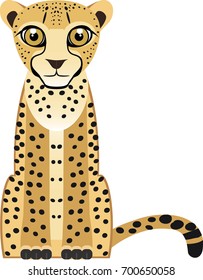 sitting cheetah, cute wild cat, yellow with black spots, vector illustration